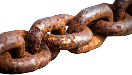 rusty metal chain links isolated on transparent background