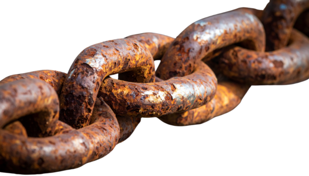 rusty metal chain links isolated on transparent background