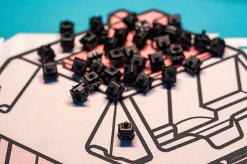 Close-up of black mechanical keyboard switches for custom build