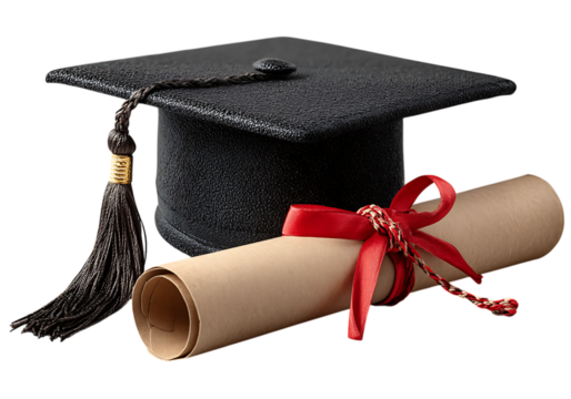 Graduation cap diploma ceremony education success achievement, On Transparent Background - Powered by Adobe