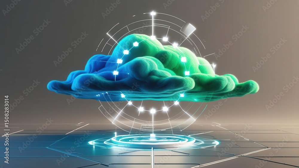 Poster digital cloud concept with futuristic glowing data network overlay for cloud computing technology