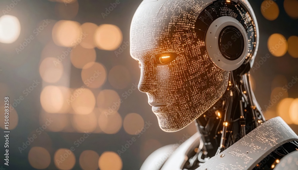 Aufkleber highly detailed futuristic humanoid robot with illuminated circuitry and advanced technology design