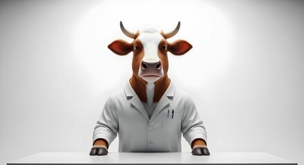 Cow dressed as a scientist explains the importance of dairy products in a lighthearted educational setting