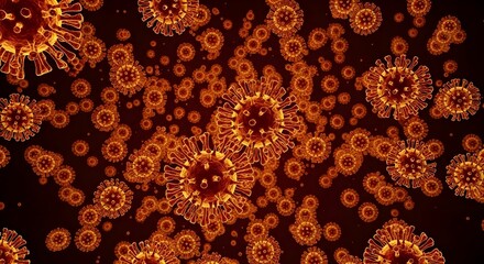 Colorful depiction of viruses under magnification showcasing viral structures and features in a scientific context