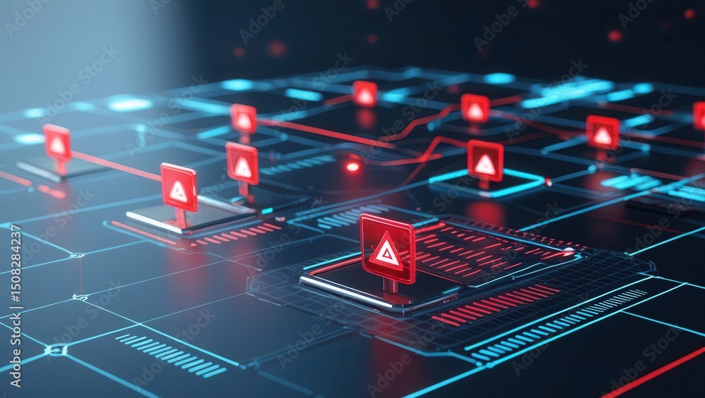 Aufkleber futuristic digital cybersecurity network with alert icons and data protection visualization in blue 