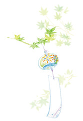 水彩手描きの風鈴No.6(日本の夏の風景)