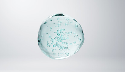 Transparent gel bubble with air bubbles suspended inside, isolated on clean white background. Perfect for skincare, cosmetic, science, or medical product presentations.