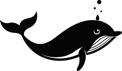 Whale With Water Spout Silhouette Vector Illustration