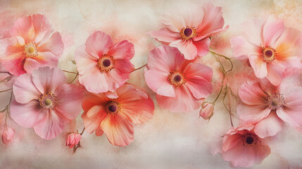 watercolor botanical Cosmos flowers texture template background.Elegant wedding invitation card background . Minimal hand painted Design for wedding or Valentine's Day