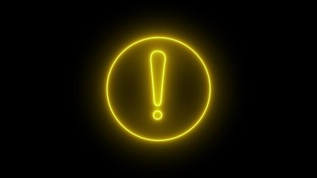 Glowing neon warning icon looping animation Neon circle warning sign icon Neon stop or problem road signs Neon Hazard warning sign 4k, alert, alphabet, alphanumeric animation..