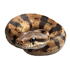 Boa or python with bright coloration, concept of snakes and reptiles, isolate on a transparent background