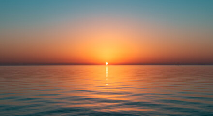 Serene Ocean Sunset Calm Waters Reflecting Vibrant Golden Sky