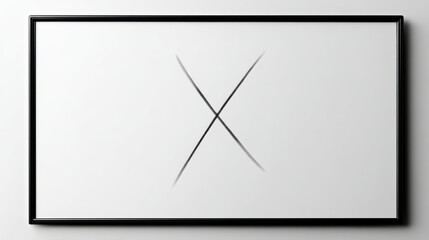 Minimalist whiteboard with intersecting black lines forming abstract X design, framed black