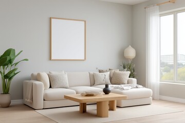 Cozy living room design with minimalist furniture bright natural light modern aesthetics home environment
