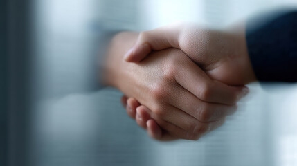 Close up of handshake between two people professional setting, symbolizing agreement