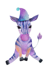 Watercolor jungle zebra safari animal baby illustration.