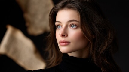 Fototapeta premium Portrait of a beautiful woman with long hair flowing naturally and captured in focus showcasing her unique style and grace