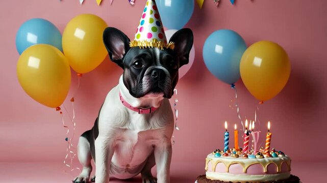 Dog's birthday concept. Holiday with a pet, carnival, fun.