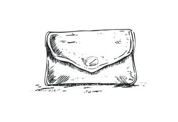 Sketch of a classic envelope-style bag with button closure. Vector retro hand drawn illustration