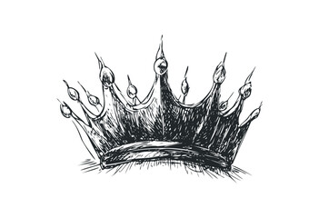 Obraz premium Sketch of a detailed regal crown design in black ink. Vector retro hand drawn illustration