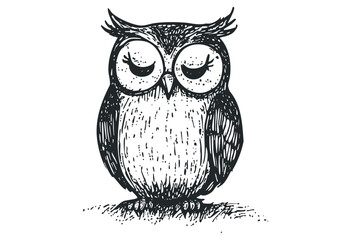 Intricate hand-drawn owl illustration with detailed feather patterns. Vector retro hand drawn illustration