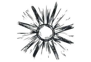 Hand-drawn sunburst sketch with radiating lines. Vector retro hand drawn illustration