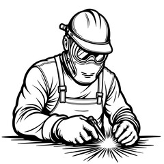 Worker welding steel joint with precision and focus, craftsmanship