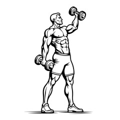 Fototapeta premium Muscular person lifting dumbbell with one arm, fitness motivation