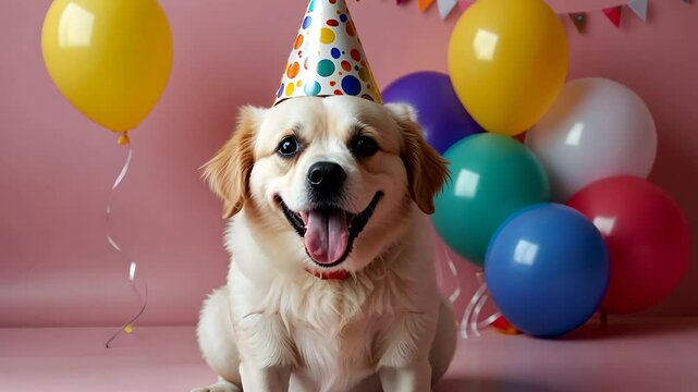 Dog's birthday concept. Holiday with a pet, carnival, fun.
