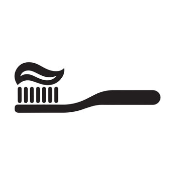 Toothbrush/tooth brush with toothpaste flat icon for apps and websites. Vector black silhouette. with white background