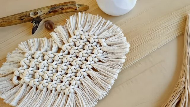 Macrame handmade Hobby. Eco macrame home decoration. St. Valentine's Day
