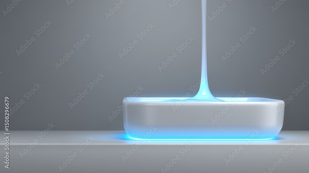 Poster a futuristic design element featuring glowing liquid in a minimalist setting.