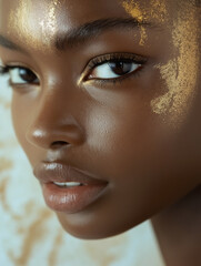 Close-Up Portrait with Gold Makeup Accents