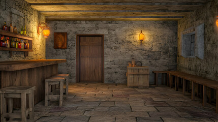 Rustic Interior Of A Medieval Tavern