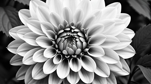 Dahlia, large flower in garden, Monochrome pattern.