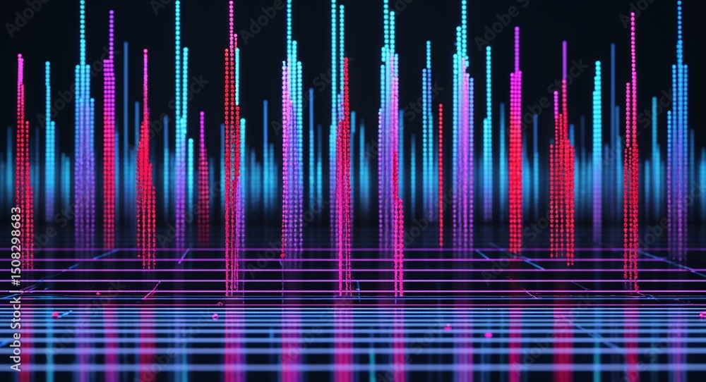 Aufkleber futuristic abstract digital art with vertical light lines on dark background – evoking technology an