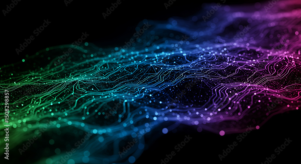 Poster abstract digital network data flow glowing lines colorful connections futuristic technology