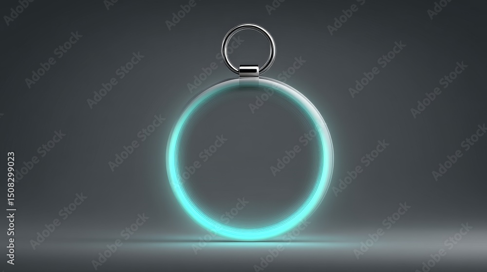 Poster a glowing circular object suspended in a dark environment, representing innovation.
