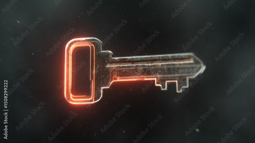 Poster a glowing digital key concept representing security and access in technology.
