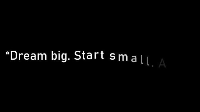 Inspirational quote dream big start small act now displayed on a black background text is white
