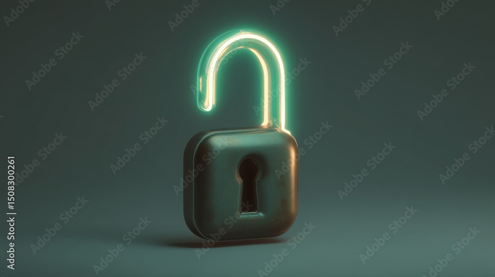 Poster a glowing open padlock symbolizing security and freedom in digital spaces.