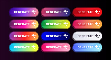 Fototapeta premium Generate AI button. Artificial intelligence and Machine learning technology concept. AI enters by command prompt to generate ideas. Chat with AI. UI UX design, Vector illustration.