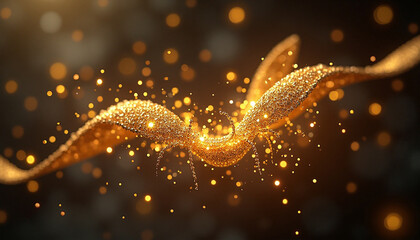 Elegant golden ribbon with sparkling bokeh lights, abstract background with festive touch