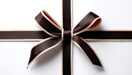 Elegant black and beige ribbon bow on white