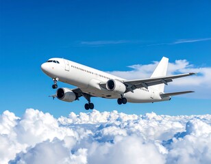 Obraz premium Airplane soaring above fluffy clouds