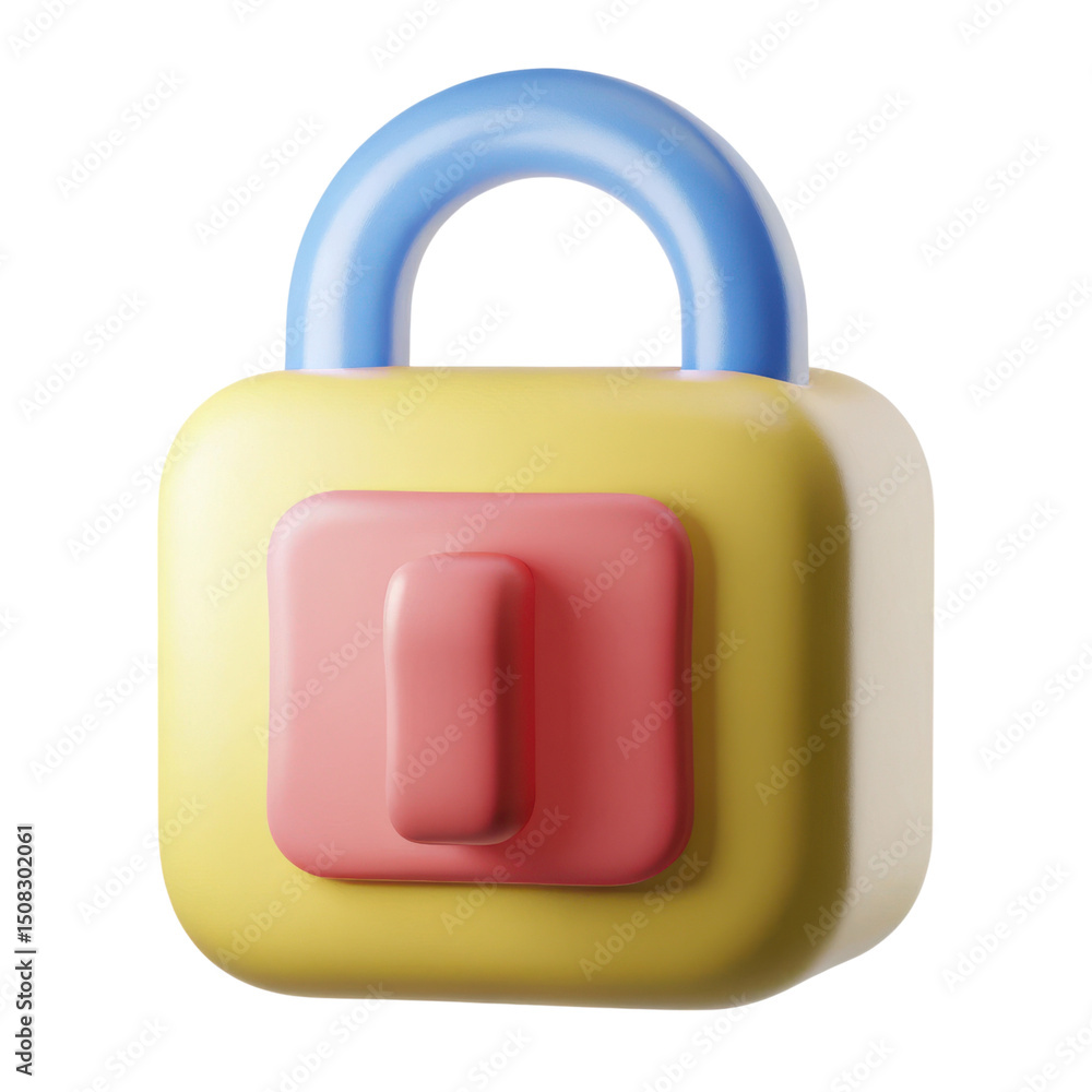 Poster vpn proxy protection concept. colorful toy padlock with a rounded shackle and button.
