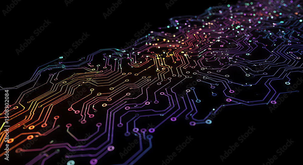 Poster abstract colorful circuit board design technology background digital network high tech innovation