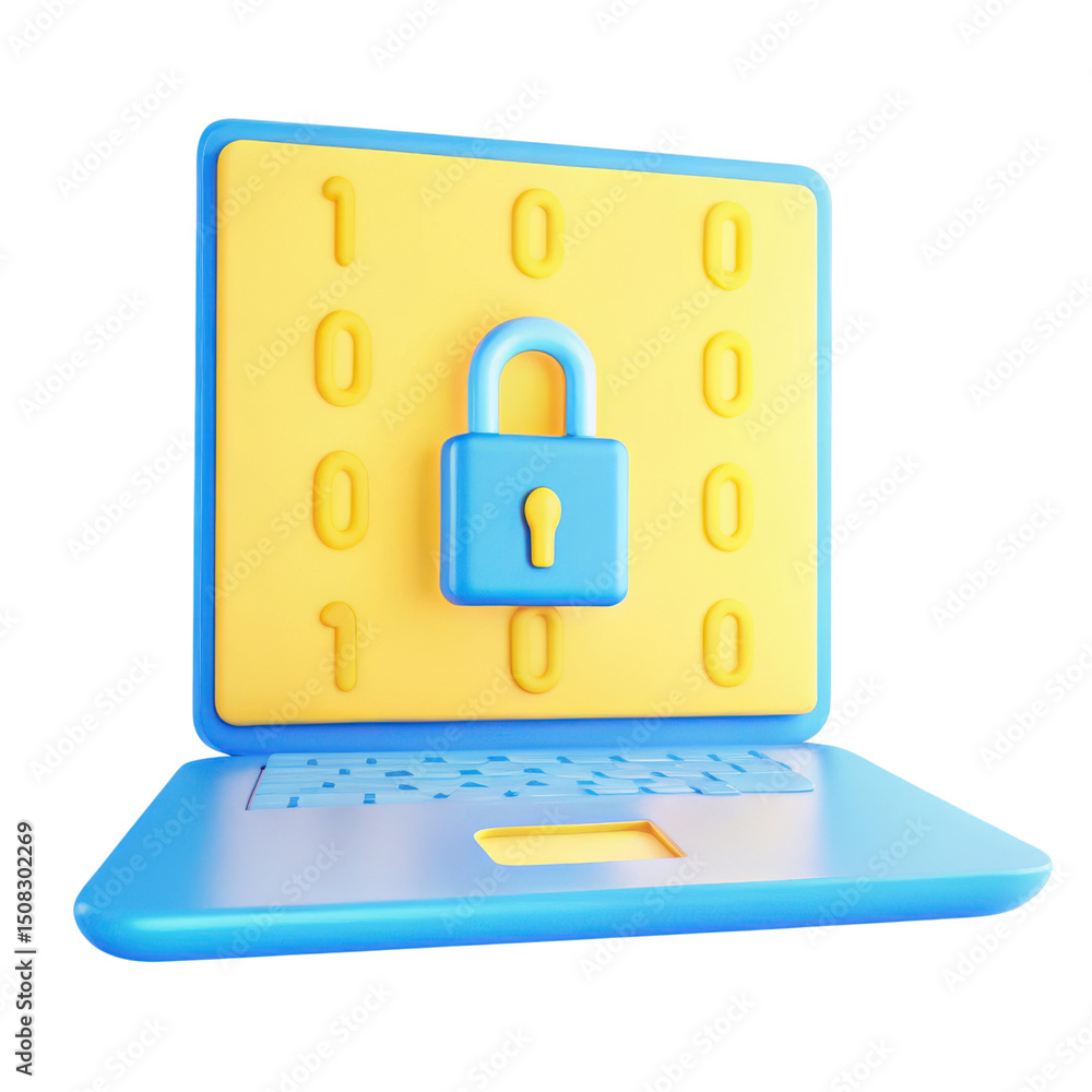 Poster vpn proxy protection concept. a colorful laptop with a security lock design on the screen.