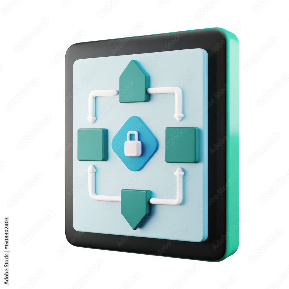 Poster vpn proxy protection concept. digital security symbol with directional arrows and lock icon.