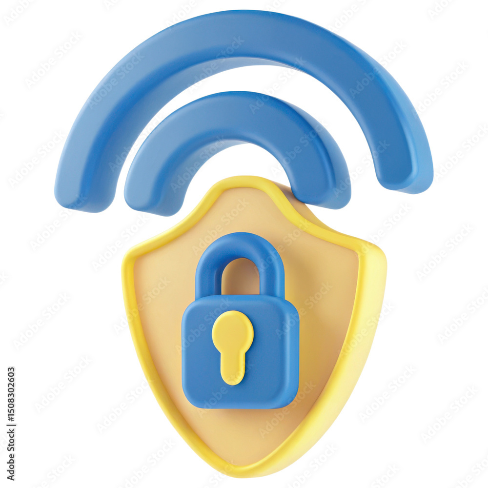 Poster vpn proxy protection concept. secure shield with wireless signal waves.